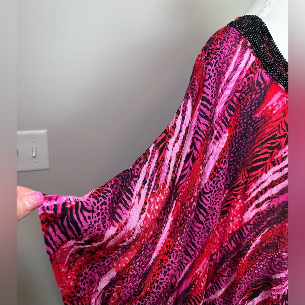 Swimsuits For All Beaded Caftan MuMu Cover Up Pink Red Purple Print 18/20 2XL - Picture 6 of 13